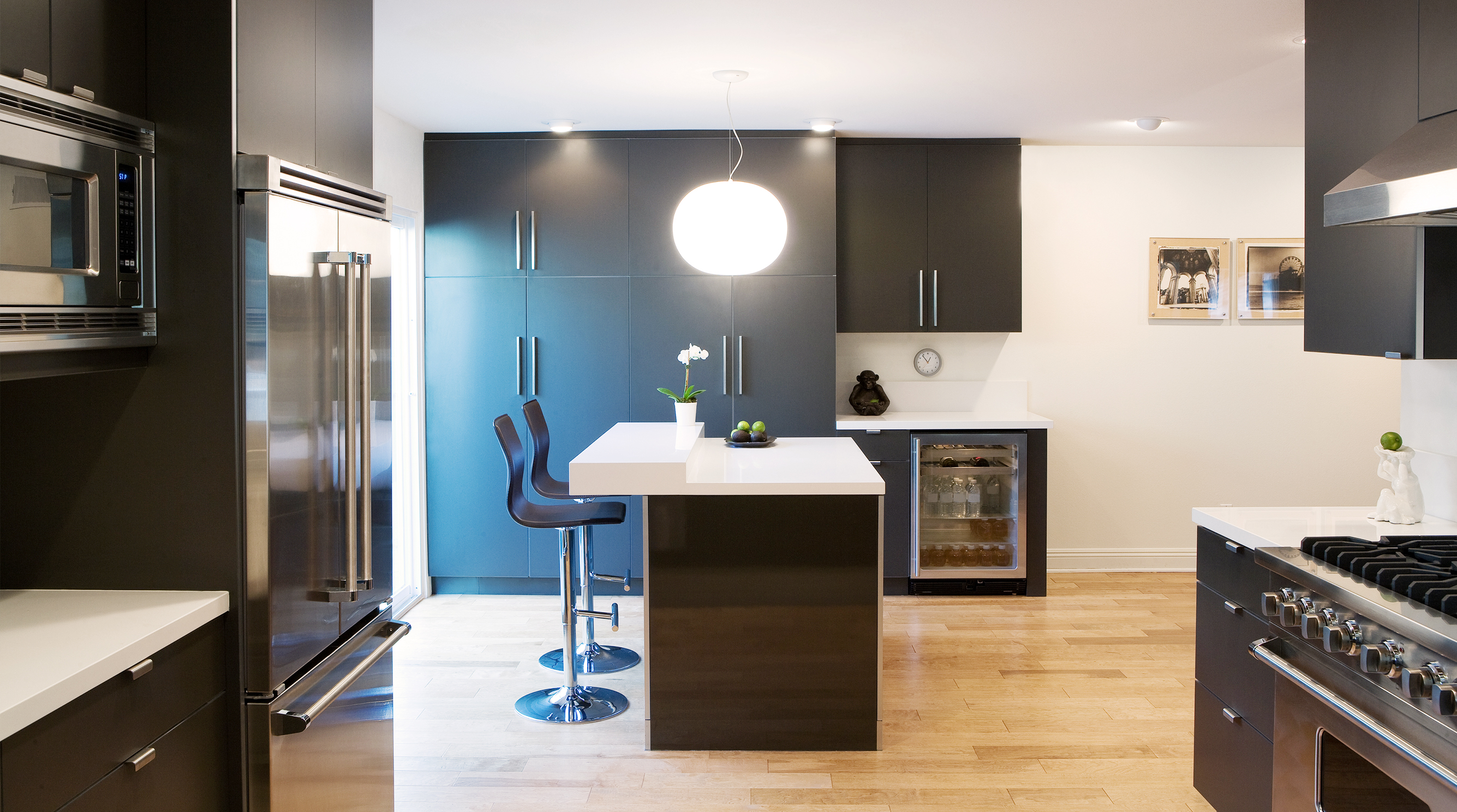 modern kitchen with cooling medium appliances